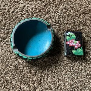 Vintage Chinese Mid Century Ashtray & Match Box Holder